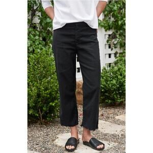 Frank & Eileen Kinsale Trouser Cropped Pants Raw Hem Black Linen Blend Size 6